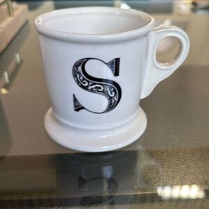 ANTHROPOLOGIE Monogram Letter S White 16 Oz. Vintage 4" Tall Ceramic Coffee MUG